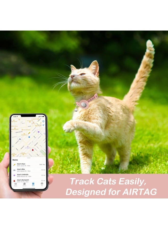 2Pack Airtag Cat Collar Breakaway with Bell,Reflective Kitten Collar with Apple Airtag Cat Collar Holder,Adjustable 7-12In,Safety Buckle for Girl Boy Cats,Pet Supplies,Accessories,Gifts (Pink) - Image 3